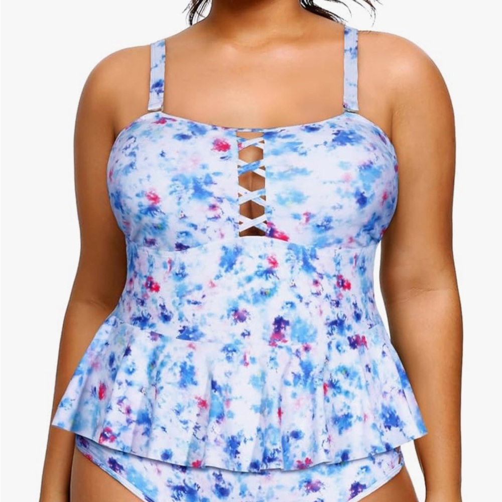Younique Blue & Pink Tie-Dye Tankini